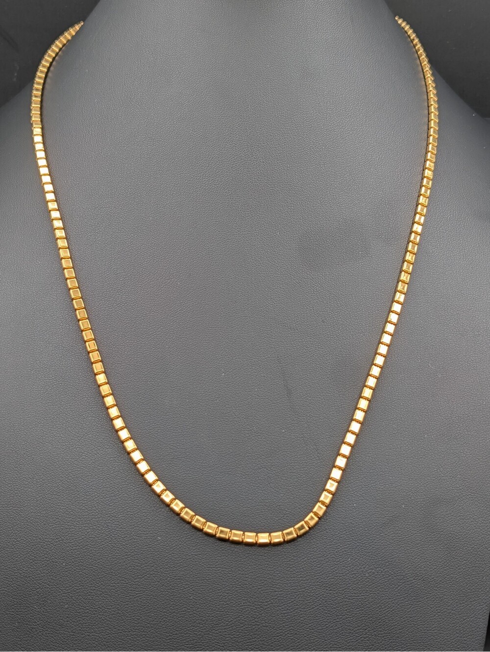 Vintage Vendome Gold Tone Cube Box Link Chain Necklace 26" Modernist Minimalist
